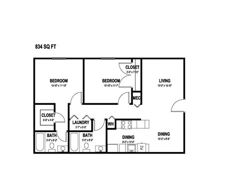 a floor plan of 980 sq ft with a bedroom and a living room